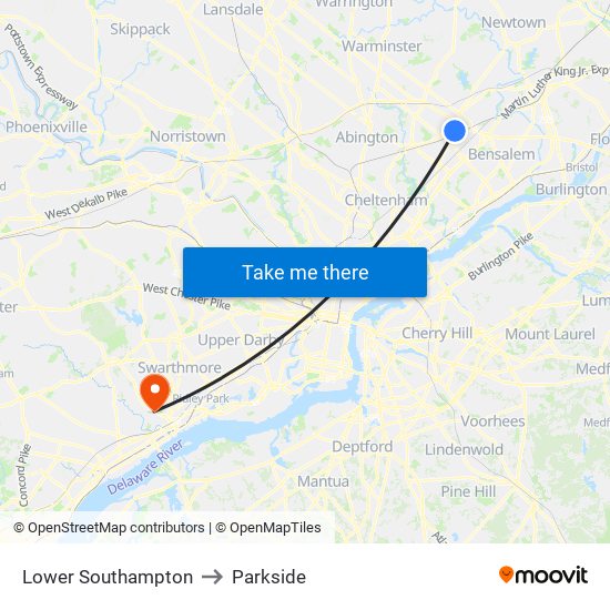 Lower Southampton to Parkside map