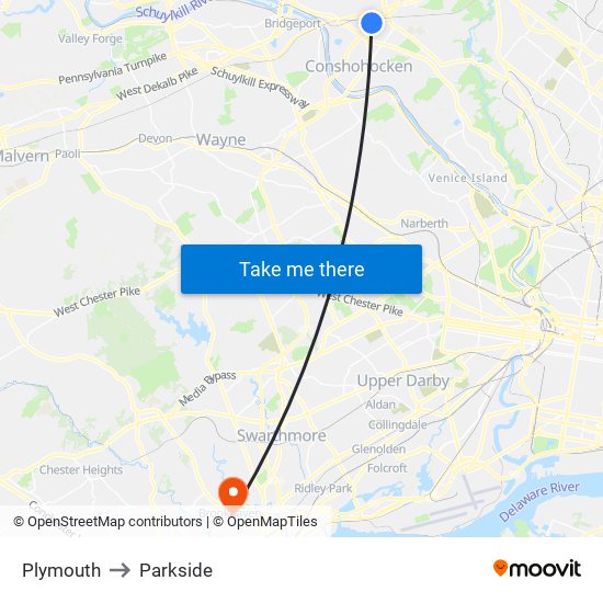 Plymouth to Parkside map