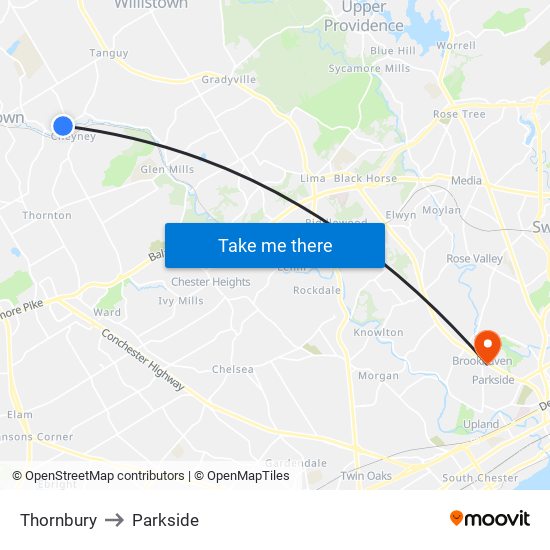 Thornbury to Parkside map