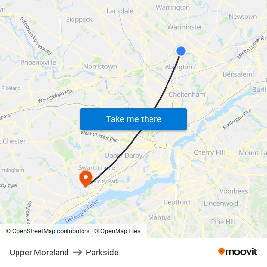 Upper Moreland to Parkside map