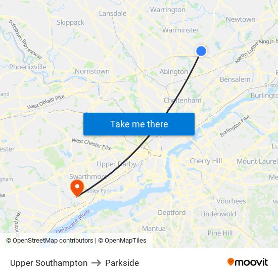 Upper Southampton to Parkside map