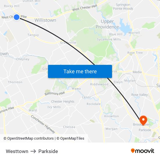 Westtown to Parkside map