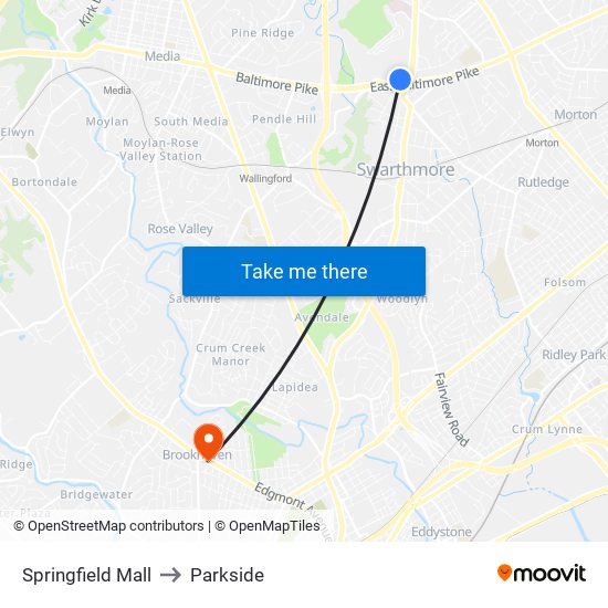 Springfield Mall to Parkside map