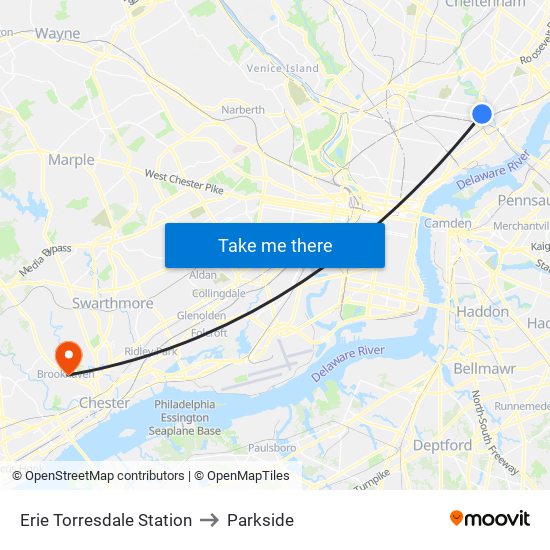 Erie Torresdale Station to Parkside map