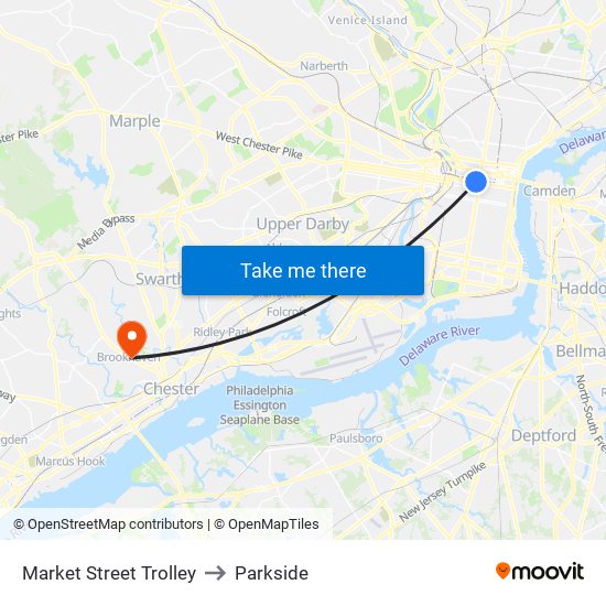 Market Street Trolley to Parkside map