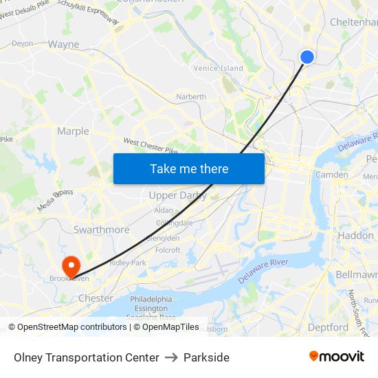 Olney Transportation Center to Parkside map