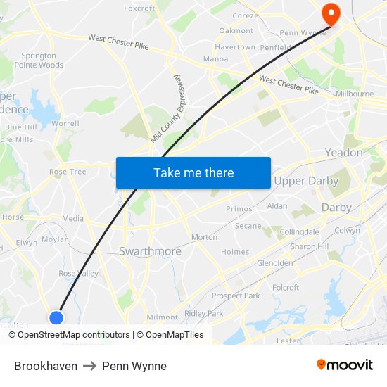 Brookhaven to Penn Wynne map