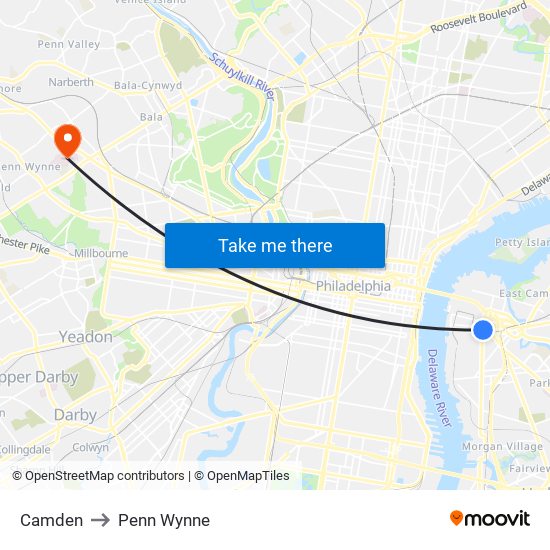 Camden to Penn Wynne map