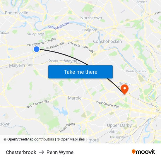 Chesterbrook to Penn Wynne map