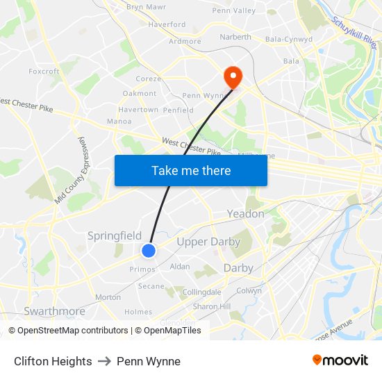 Clifton Heights to Penn Wynne map
