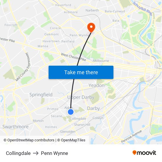 Collingdale to Penn Wynne map