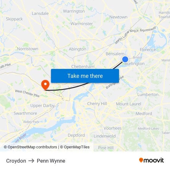 Croydon to Penn Wynne map