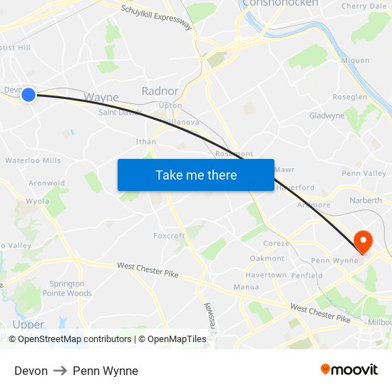 Devon to Penn Wynne map
