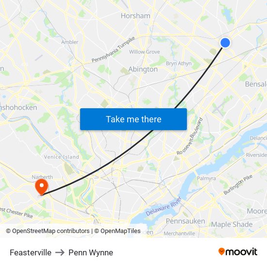 Feasterville to Penn Wynne map