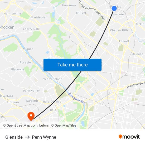 Glenside to Penn Wynne map