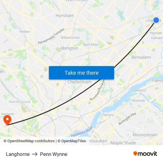 Langhorne to Penn Wynne map