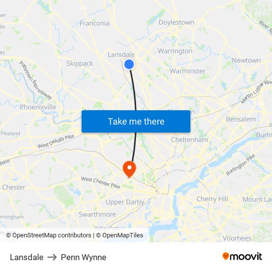 Lansdale to Penn Wynne map