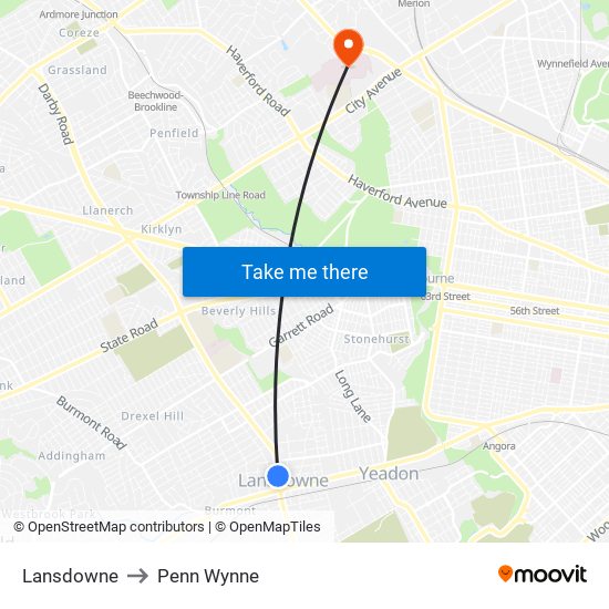 Lansdowne to Penn Wynne map