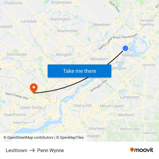 Levittown to Penn Wynne map