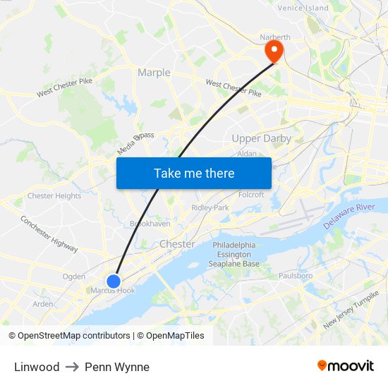 Linwood to Penn Wynne map