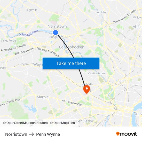 Norristown to Penn Wynne map