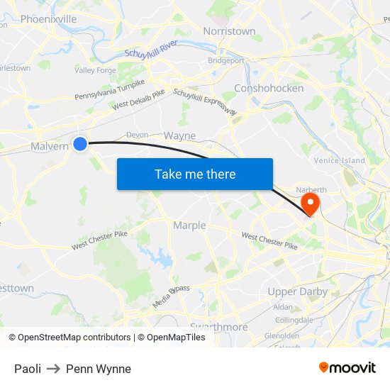 Paoli to Penn Wynne map