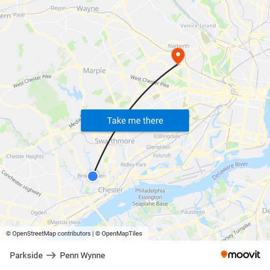 Parkside to Penn Wynne map