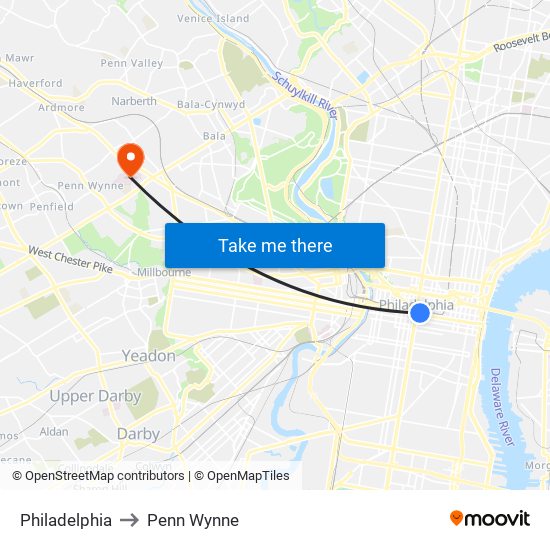 Philadelphia to Penn Wynne map