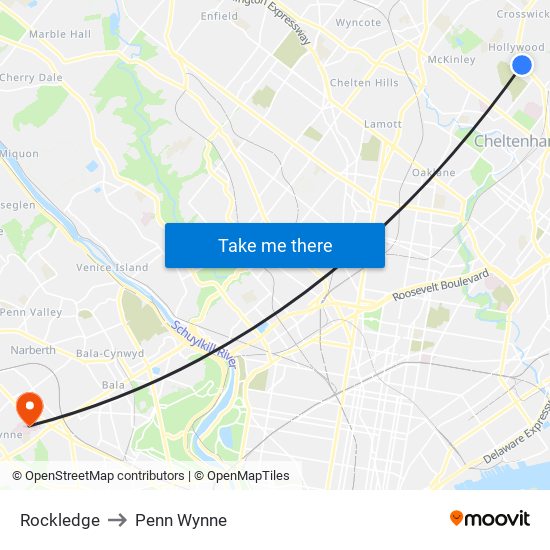 Rockledge to Penn Wynne map