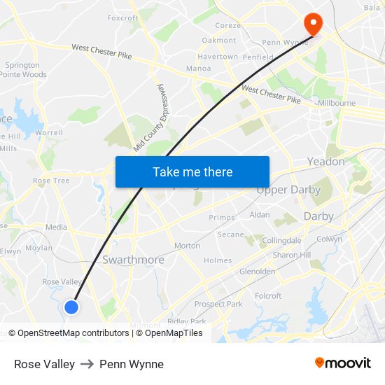 Rose Valley to Penn Wynne map