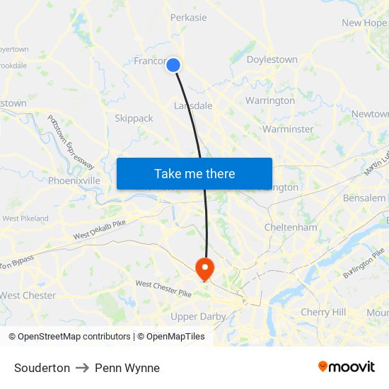 Souderton to Penn Wynne map