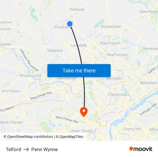 Telford to Penn Wynne map