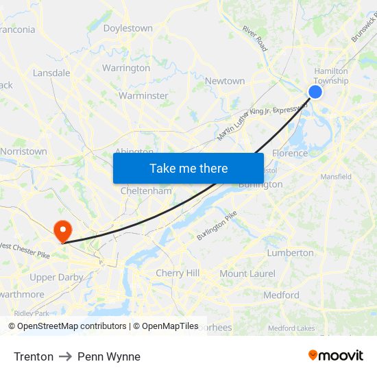 Trenton to Penn Wynne map