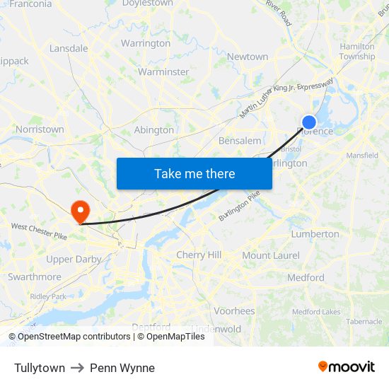 Tullytown to Penn Wynne map
