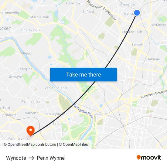 Wyncote to Penn Wynne map