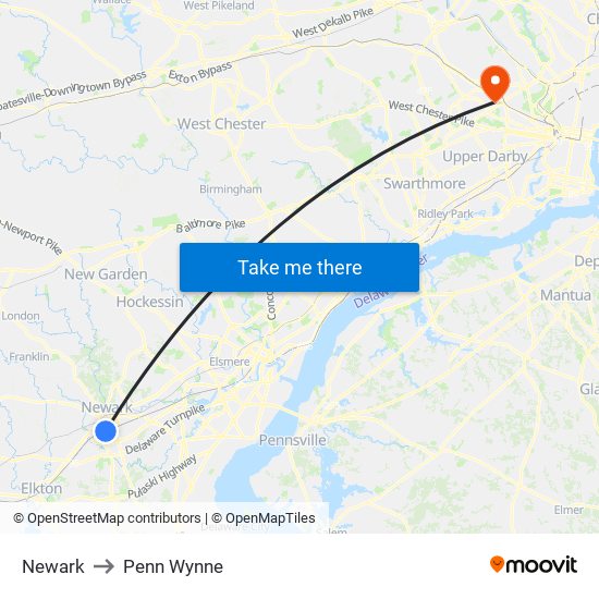 Newark to Penn Wynne map