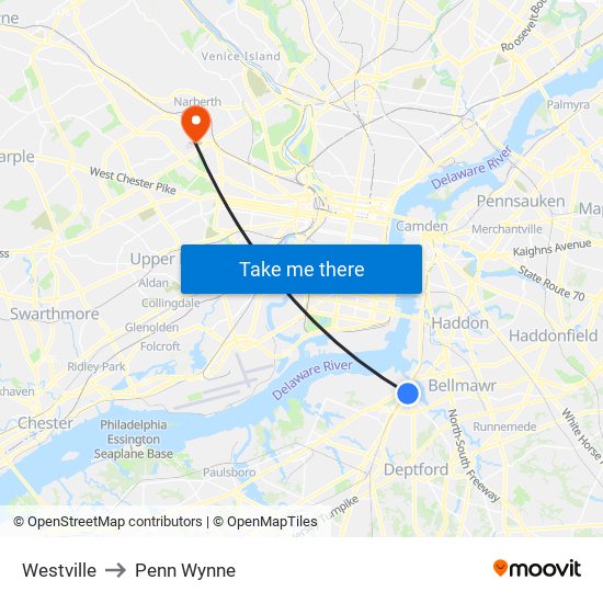 Westville to Penn Wynne map