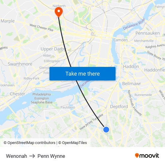 Wenonah to Penn Wynne map