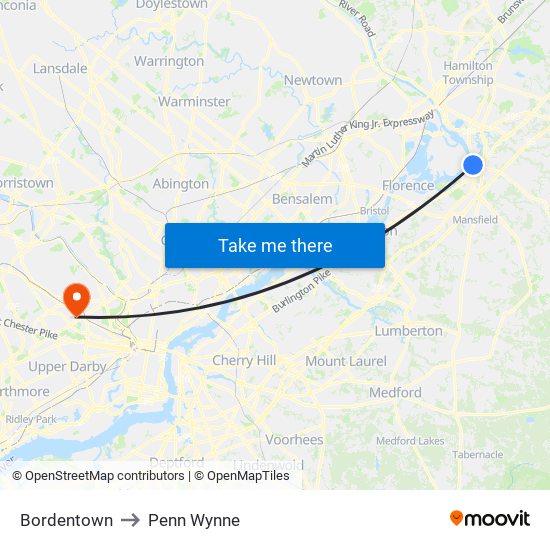 Bordentown to Penn Wynne map