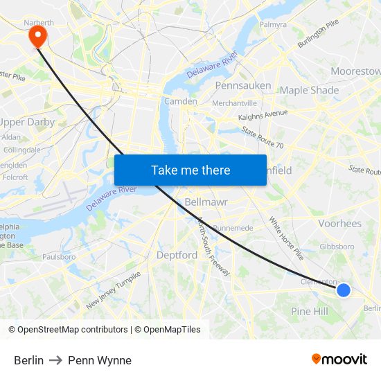Berlin to Penn Wynne map