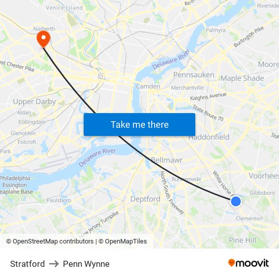 Stratford to Penn Wynne map