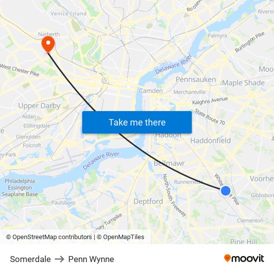 Somerdale to Penn Wynne map