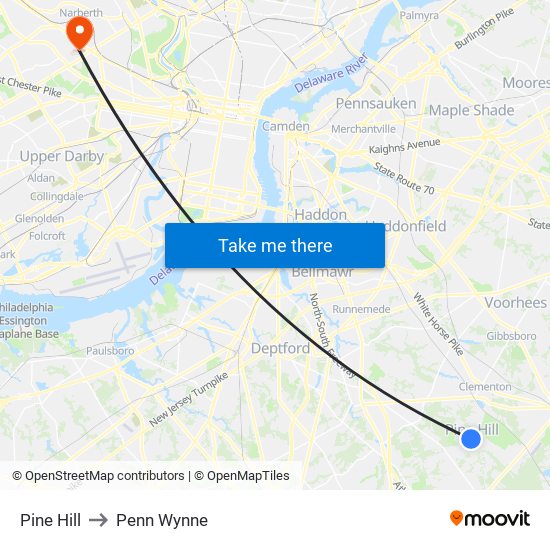 Pine Hill to Penn Wynne map