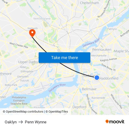 Oaklyn to Penn Wynne map