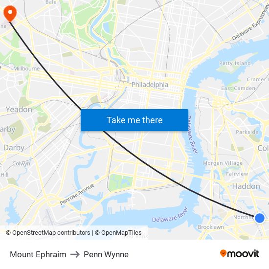 Mount Ephraim to Penn Wynne map