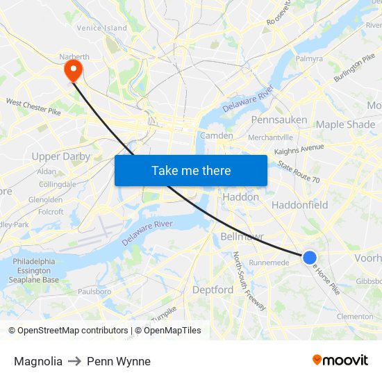 Magnolia to Penn Wynne map