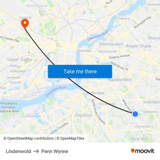 Lindenwold to Penn Wynne map