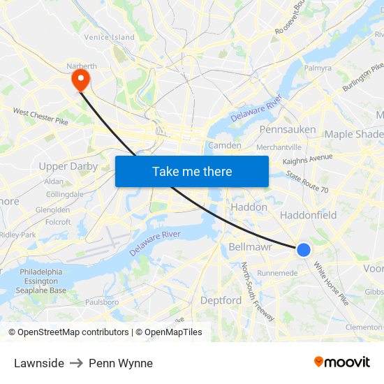 Lawnside to Penn Wynne map