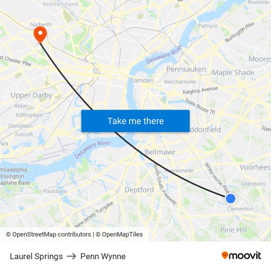 Laurel Springs to Penn Wynne map