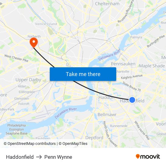 Haddonfield to Penn Wynne map